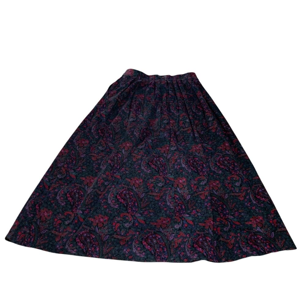 LL Bean Womens Vintage 90s Corduroy Paisley Midi Skirt 10 Cottagecore Pleated - Picture 7 of 8